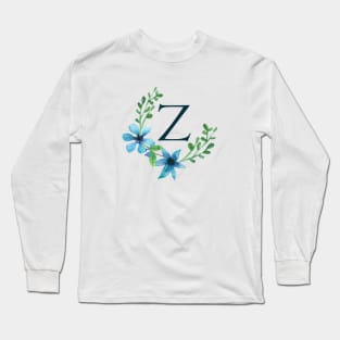 Floral Monogram Z Pretty Blue Flowers Long Sleeve T-Shirt